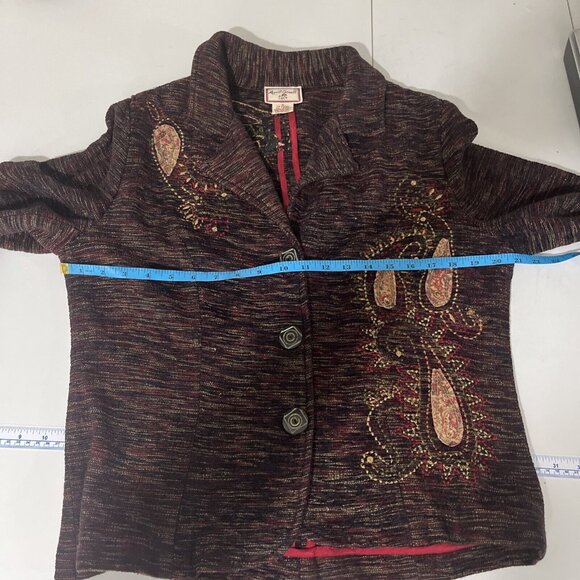 April Cornell Burgundy Blazer w/ Fabric and Sequin Embellishments Womens Size S - Picture 8 of 9